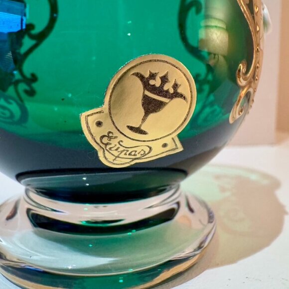 Evpas Handpainted Gold Bohemian Green Glass Vase - Picture 4 of 9